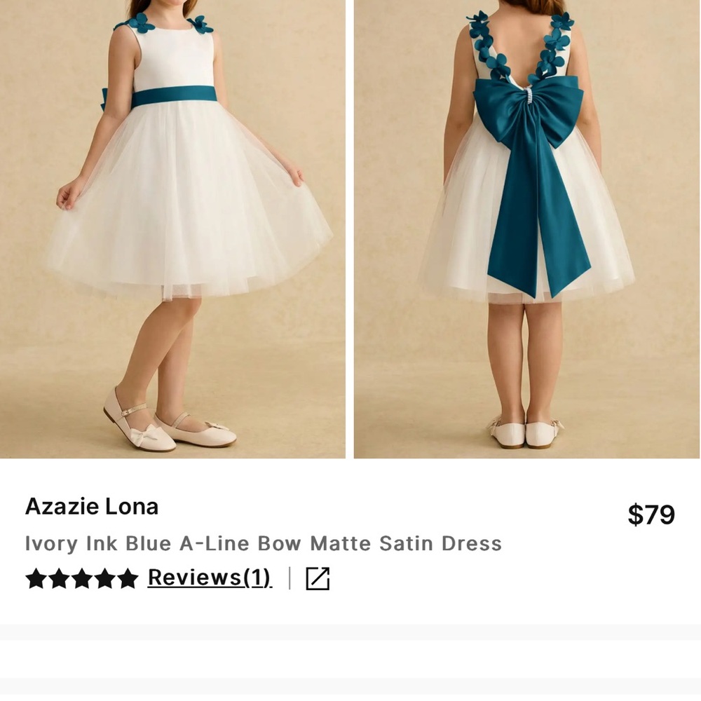 Azazie Ivory Dress with Ink Blue Satin Bow
